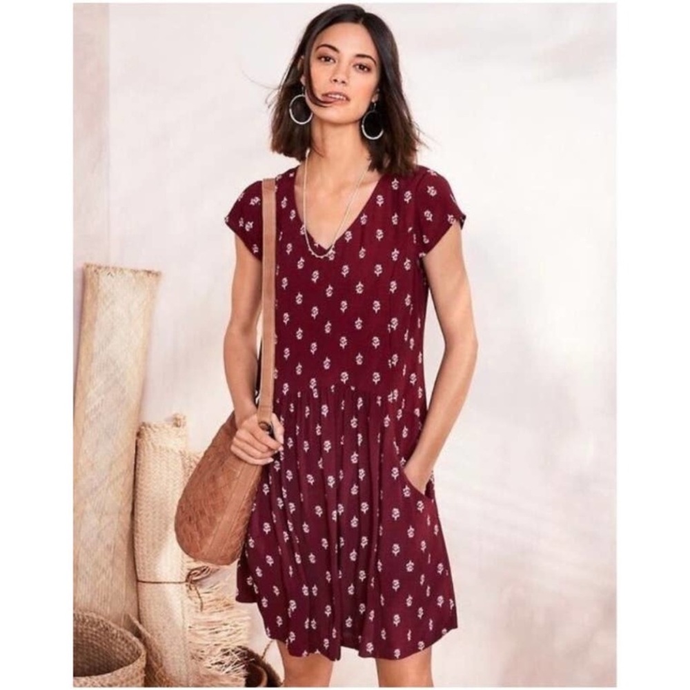 Garnet Hill Summer Day Dress floral drop waist V-neck 33462 pockets 16